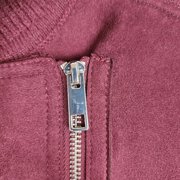 Ann Taylor Moto Jacket Faux Suede Knit Zip Sweater Burgundy Size M - Picture 9 of 14